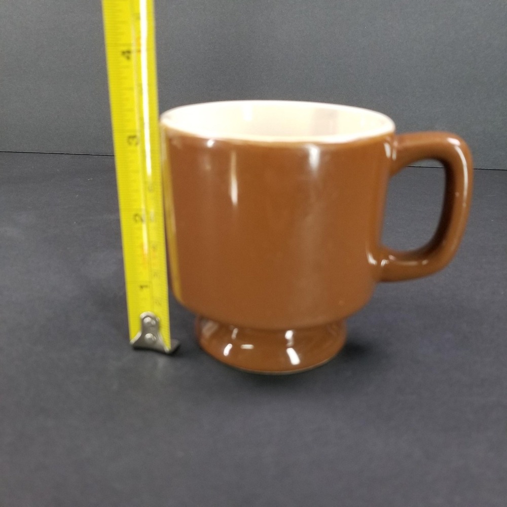 Vintage Brown Footed Coffee Mug Retro Mid Century‎ Ceramic Pedestal Cup White In - Picture 7 of 7